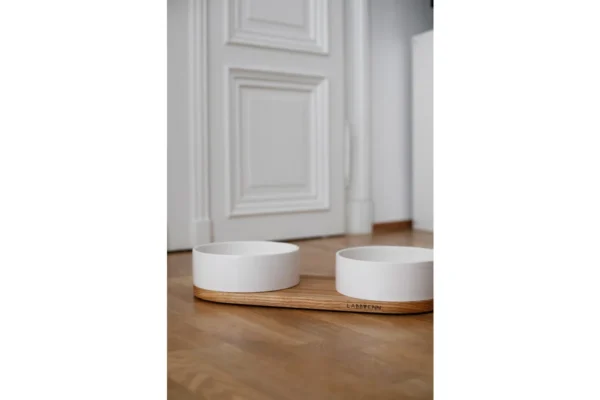 Labbvenn Vuku Ceramic Double Feeding Bowl Set White